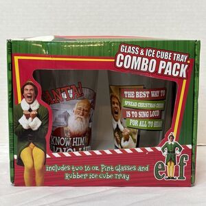 ELF Glass & Ice Cube Tray Combo Gift Pack Two 16 Oz Glass Tumblers Christmas